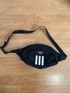 adidas Black Mini Waist Bag with White 3-Stripes and Trefoil